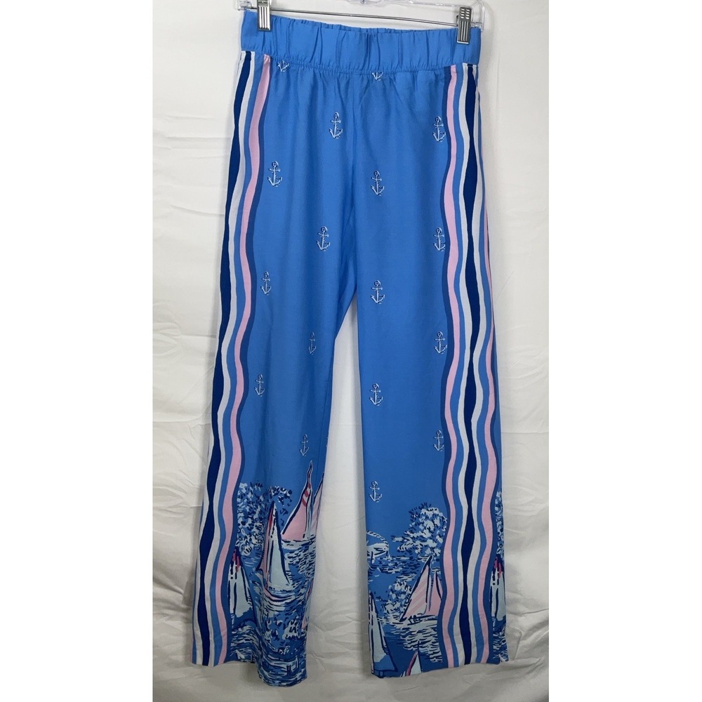 NWOT Women's Lilly Pulitzer Bal Harbour Palazzo Pants Lunar Blue A Lil Nauti XXS